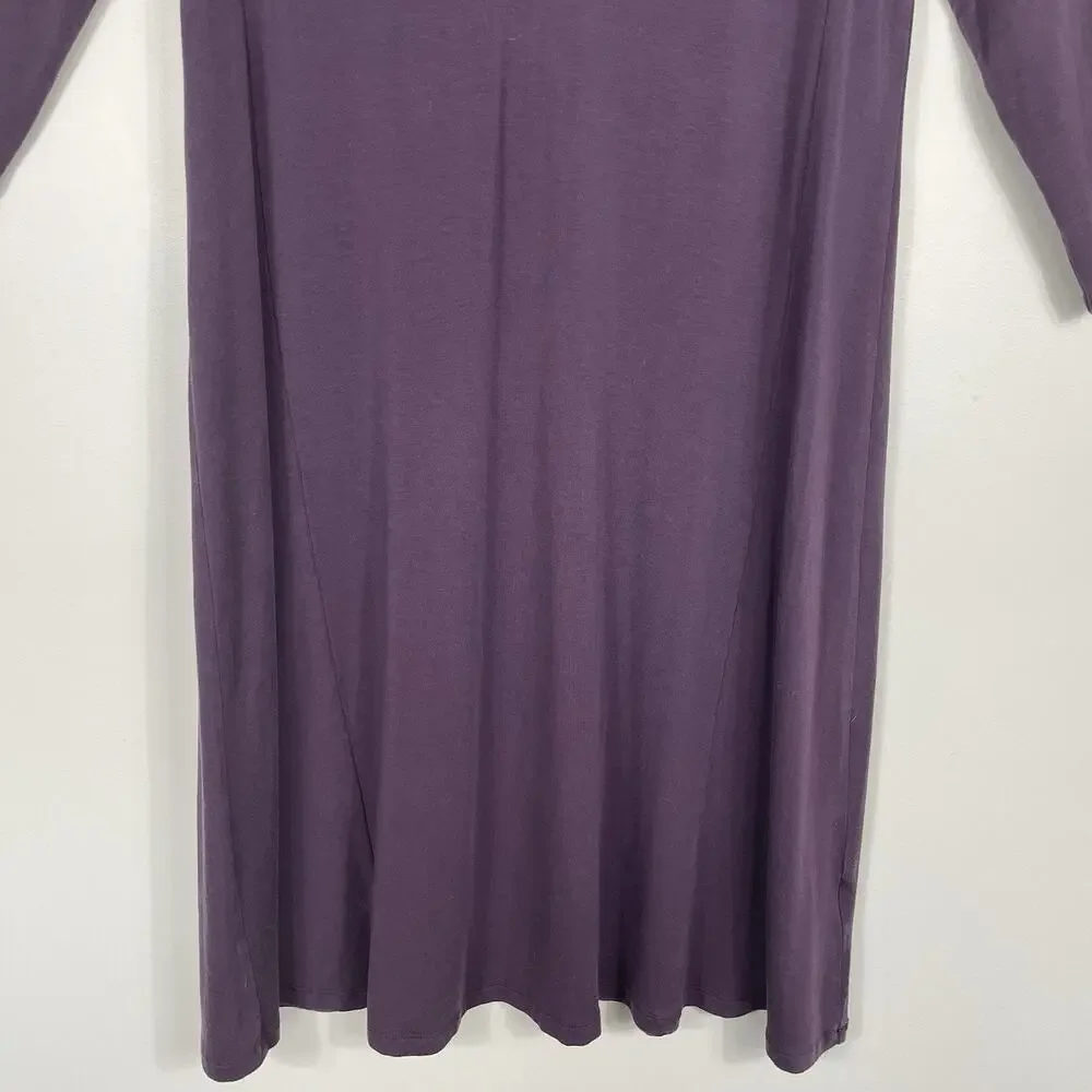 Garnet Hill Tencel Swing Dress Size M Purple Stretch Lagenlook Comfort Career